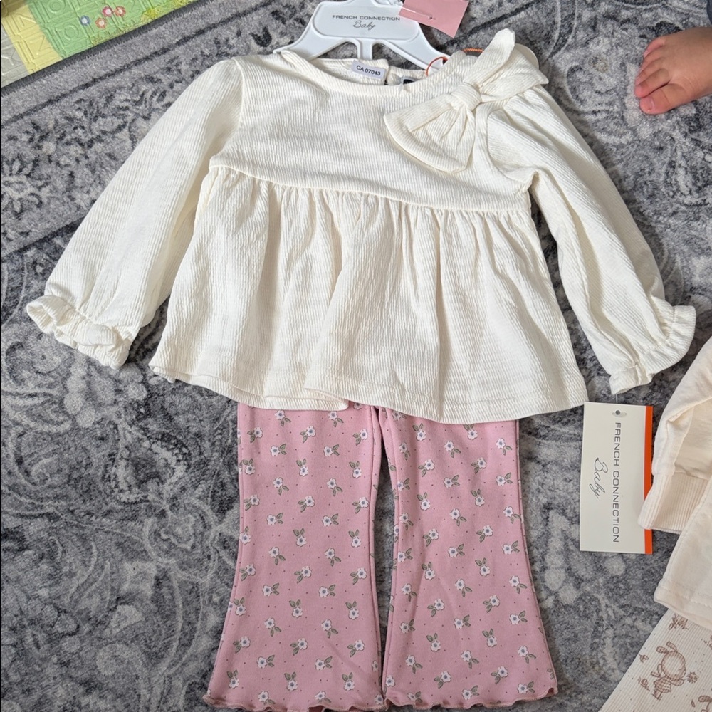 French Connection Cream Peplum Top & Pink Floral Pajama Set baby 3-6m